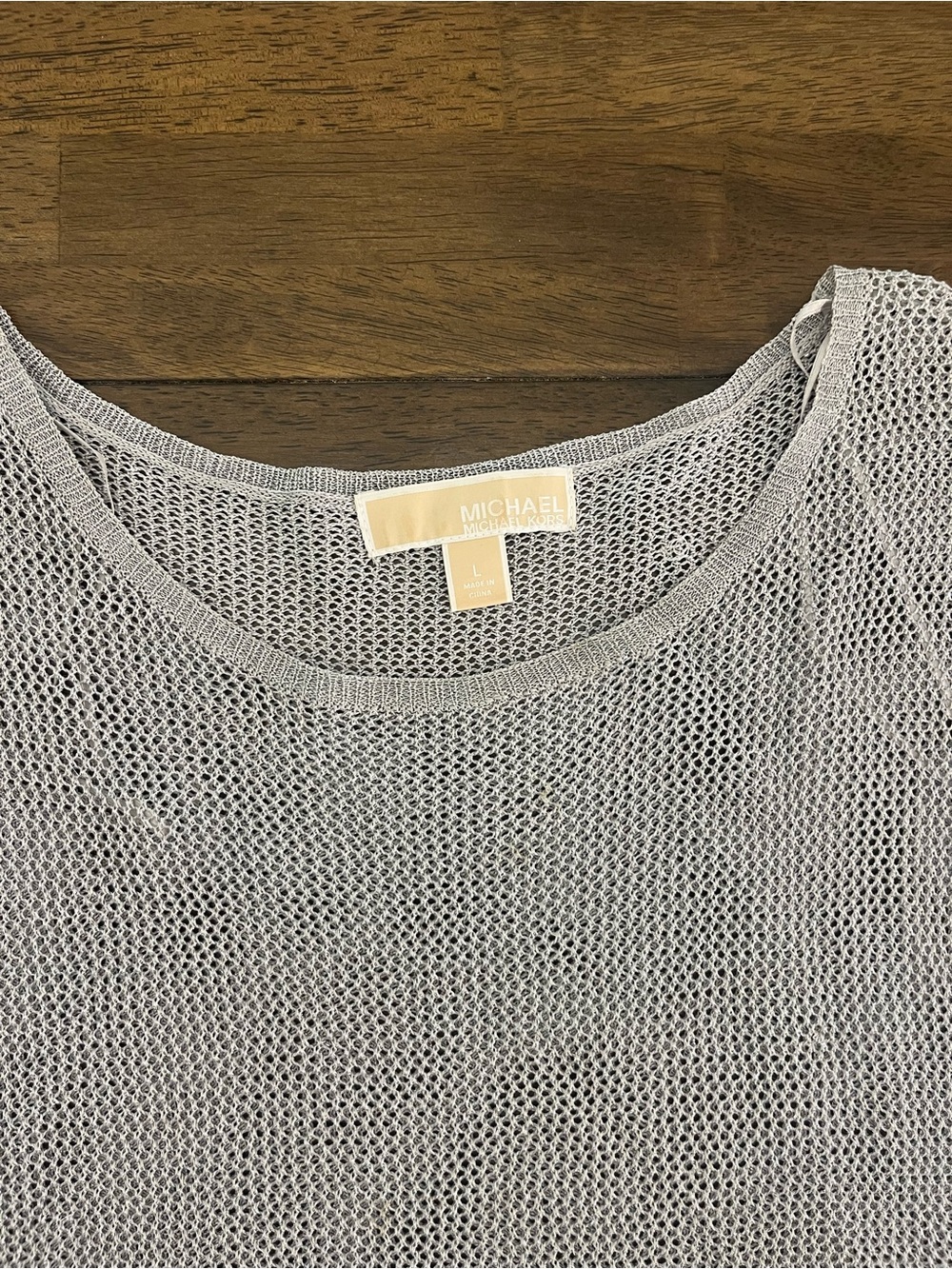 Michael Kors Womens Metallic Tee Short Sleeves Silver Gray Large - Picture 2 of 9